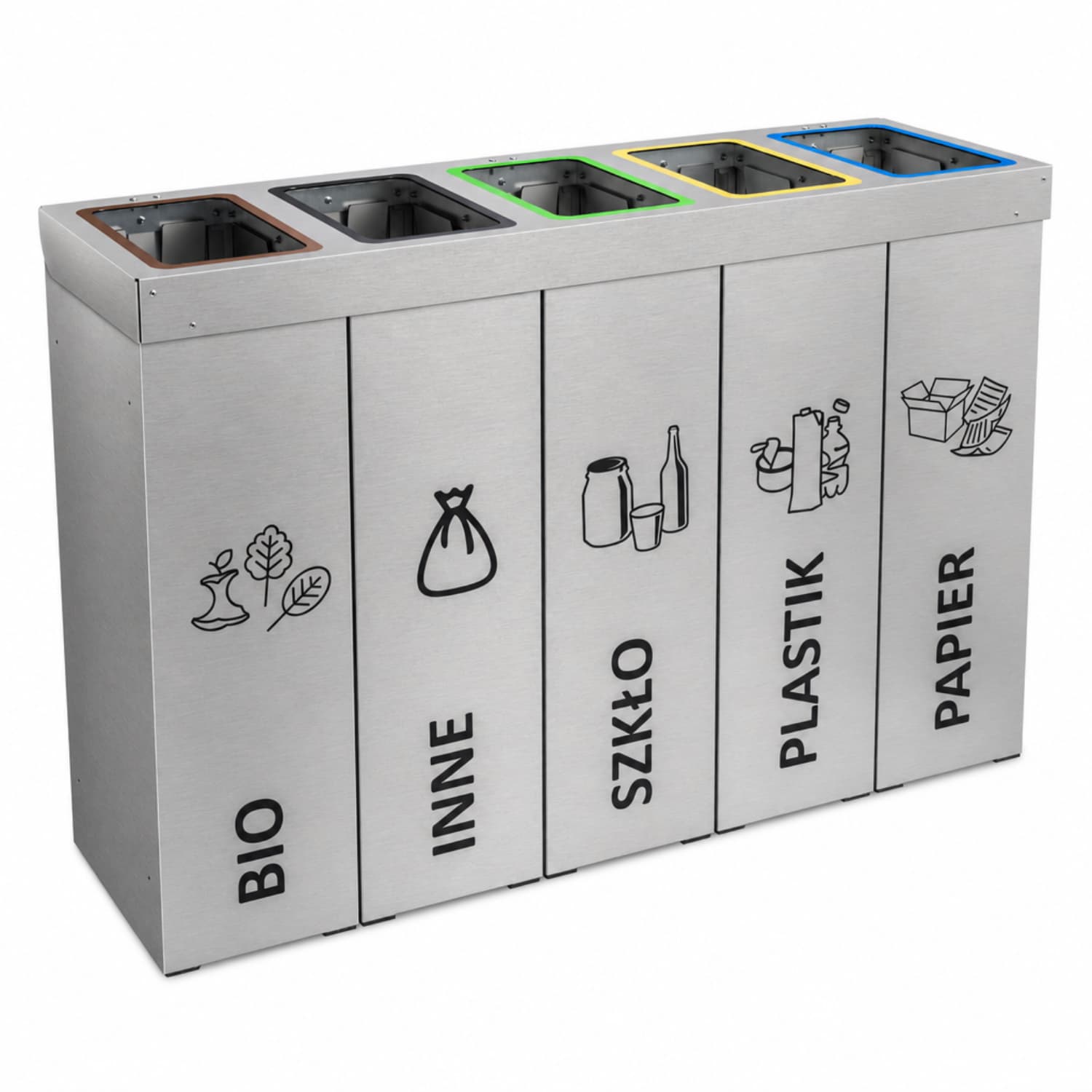 Kosz do segregacji odpad&oacute;w DENEB 5 x 50 L &ndash; pięciokomorowy kosz na bio, inne, szkło, plastik i papier